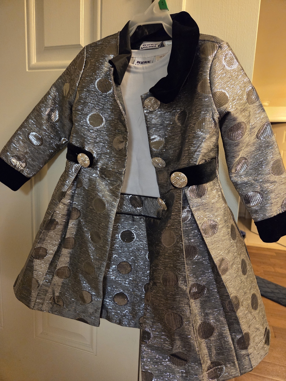 Silver Metallic Polka Dot Girls' Coat by Nannette